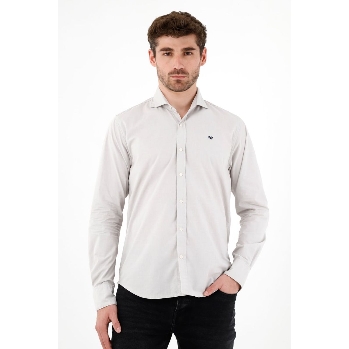 TENNIS - Camisa de tela preteñida gris para hombre