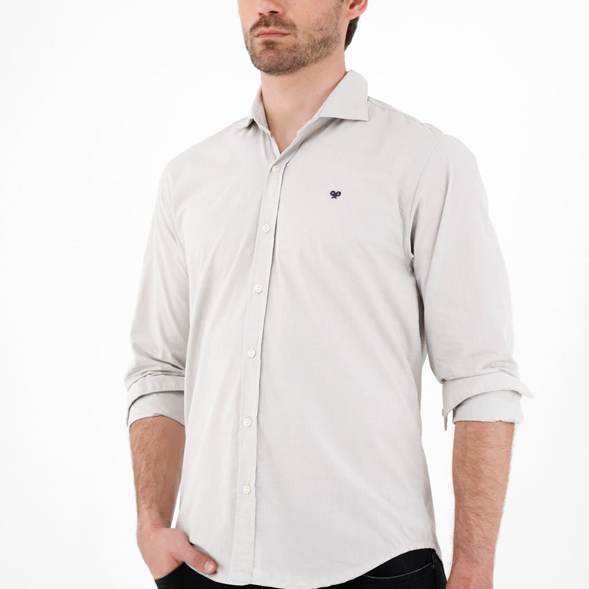 TENNIS - Camisa de tela preteñida gris para hombre