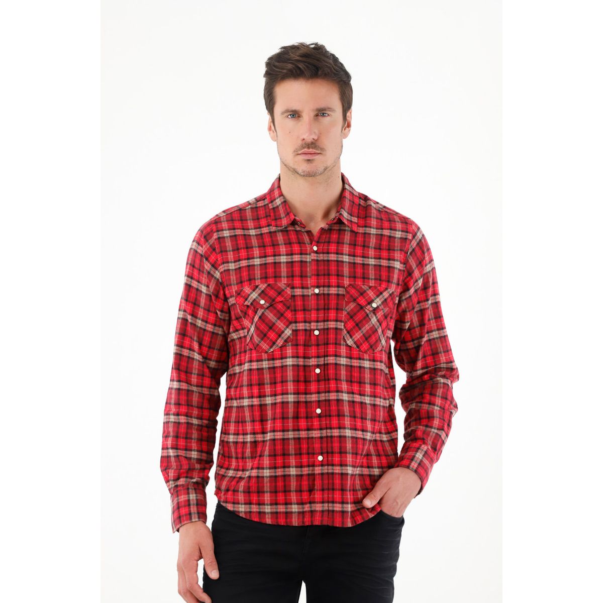 TENNIS - Camisa tipo leñadora roja para hombre