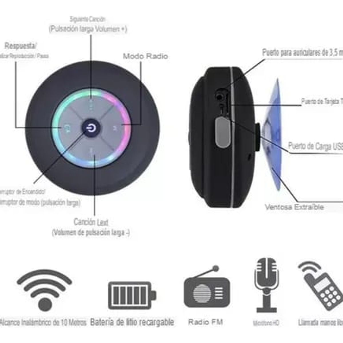 GENERICO - Mini Parlante Bluetooth inalámbrico resistente al agua  Negro