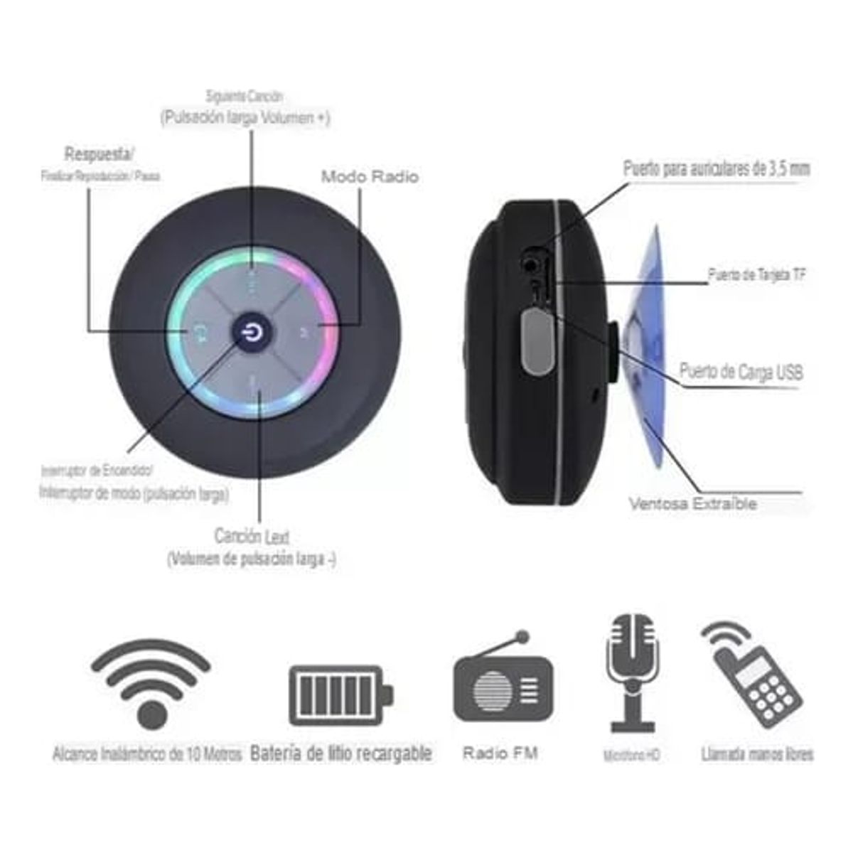 GENERICO - Mini Parlante Bluetooth inalámbrico resistente al agua  Negro