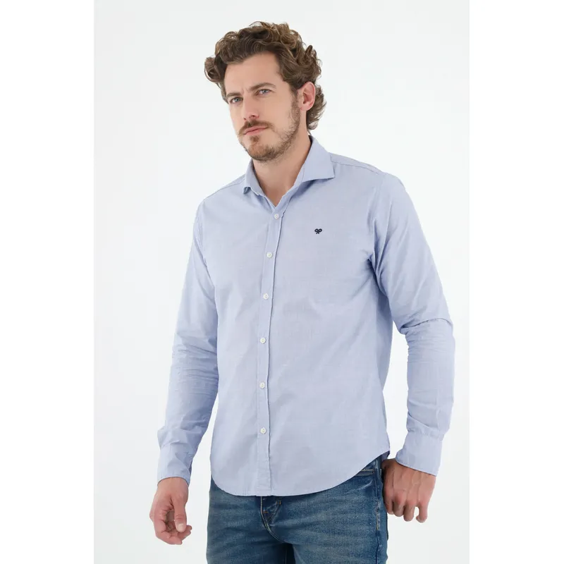 TENNIS - Camisa azul con cuello francés para hombre