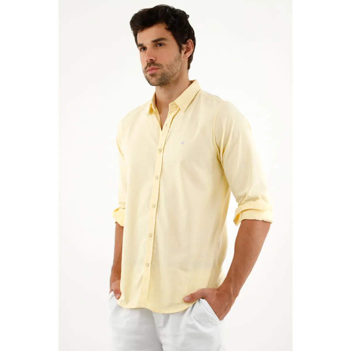 TENNIS - Camisa amarilla manga larga para hombre