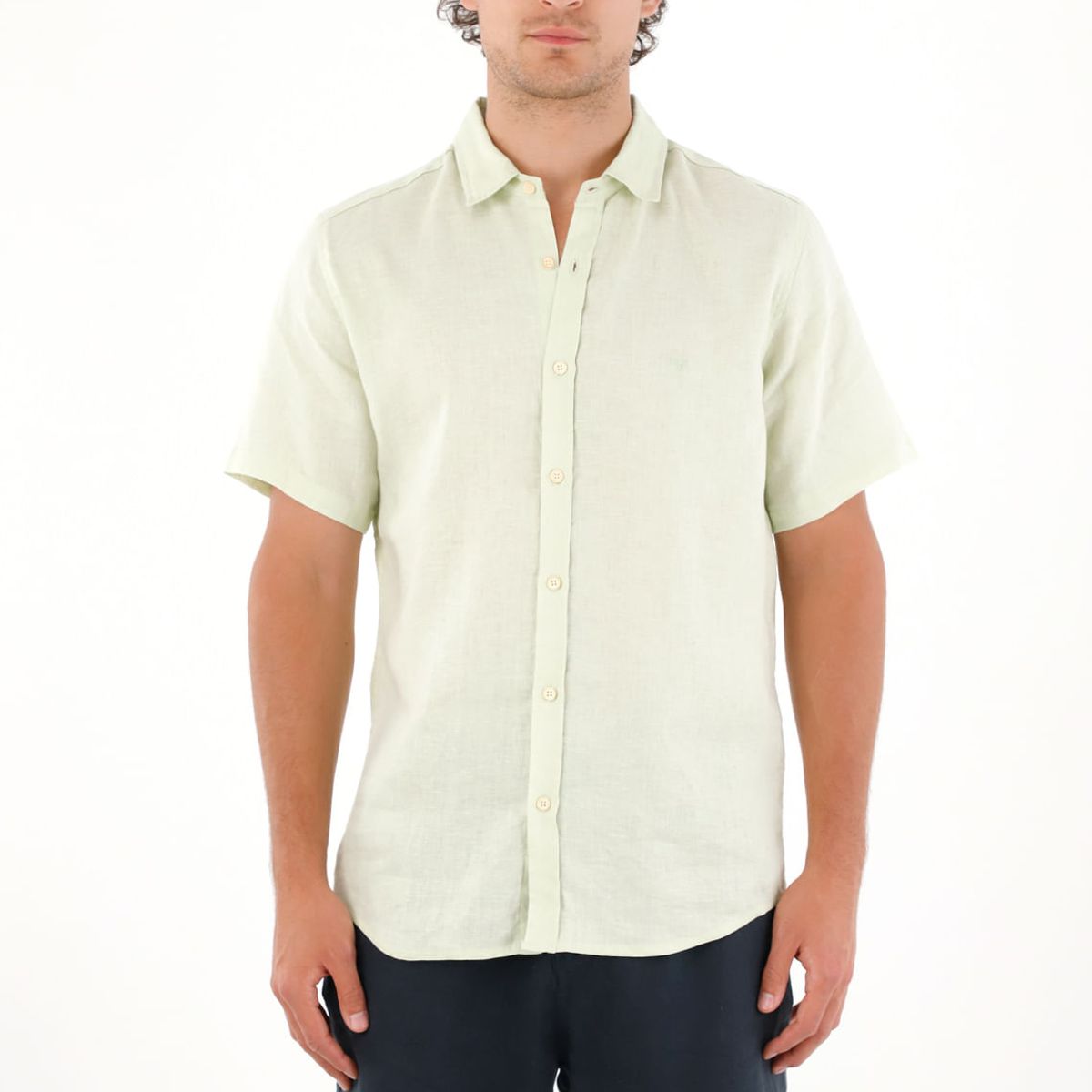 TENNIS - Camisa en 100% lino verde para hombre