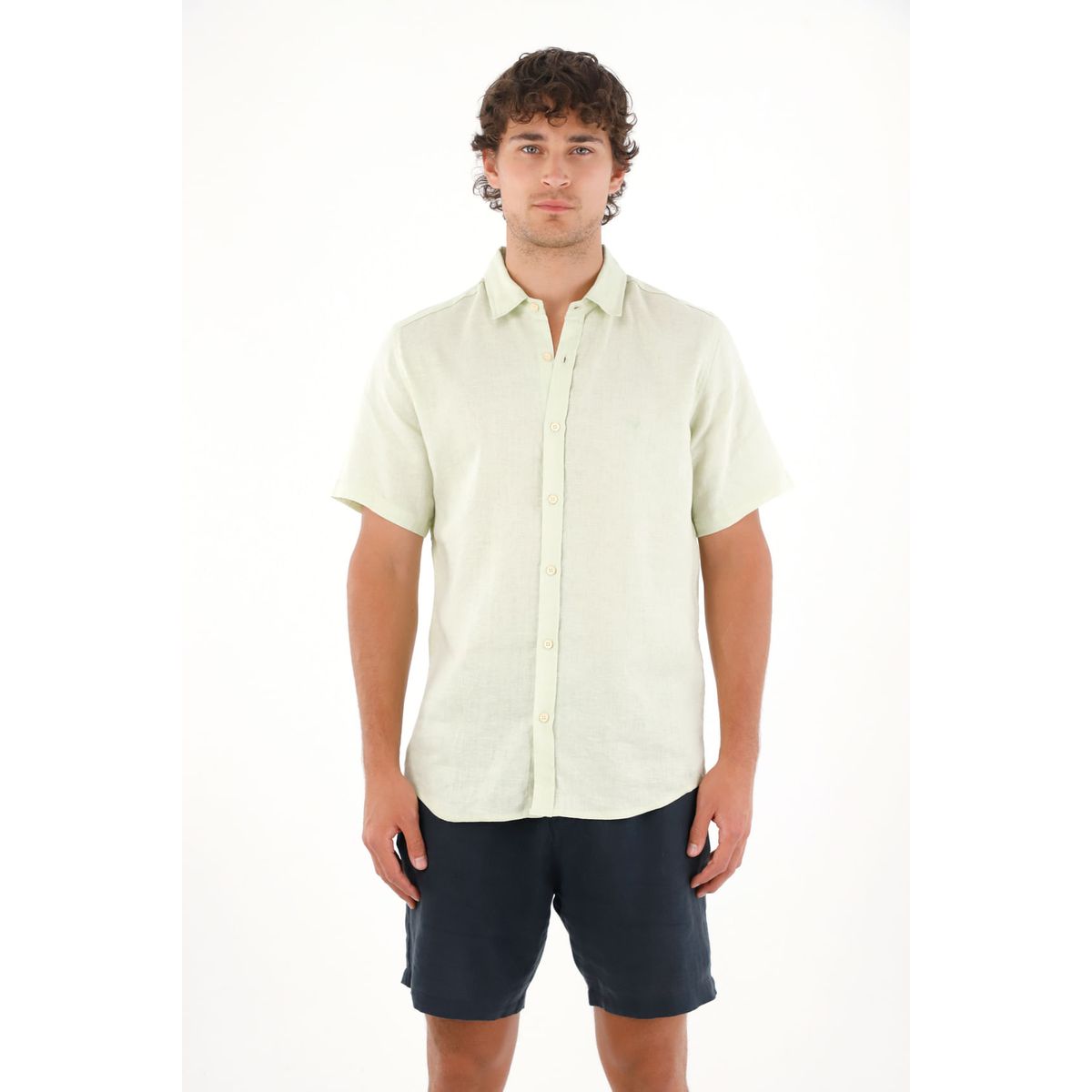 TENNIS - Camisa en 100% lino verde para hombre