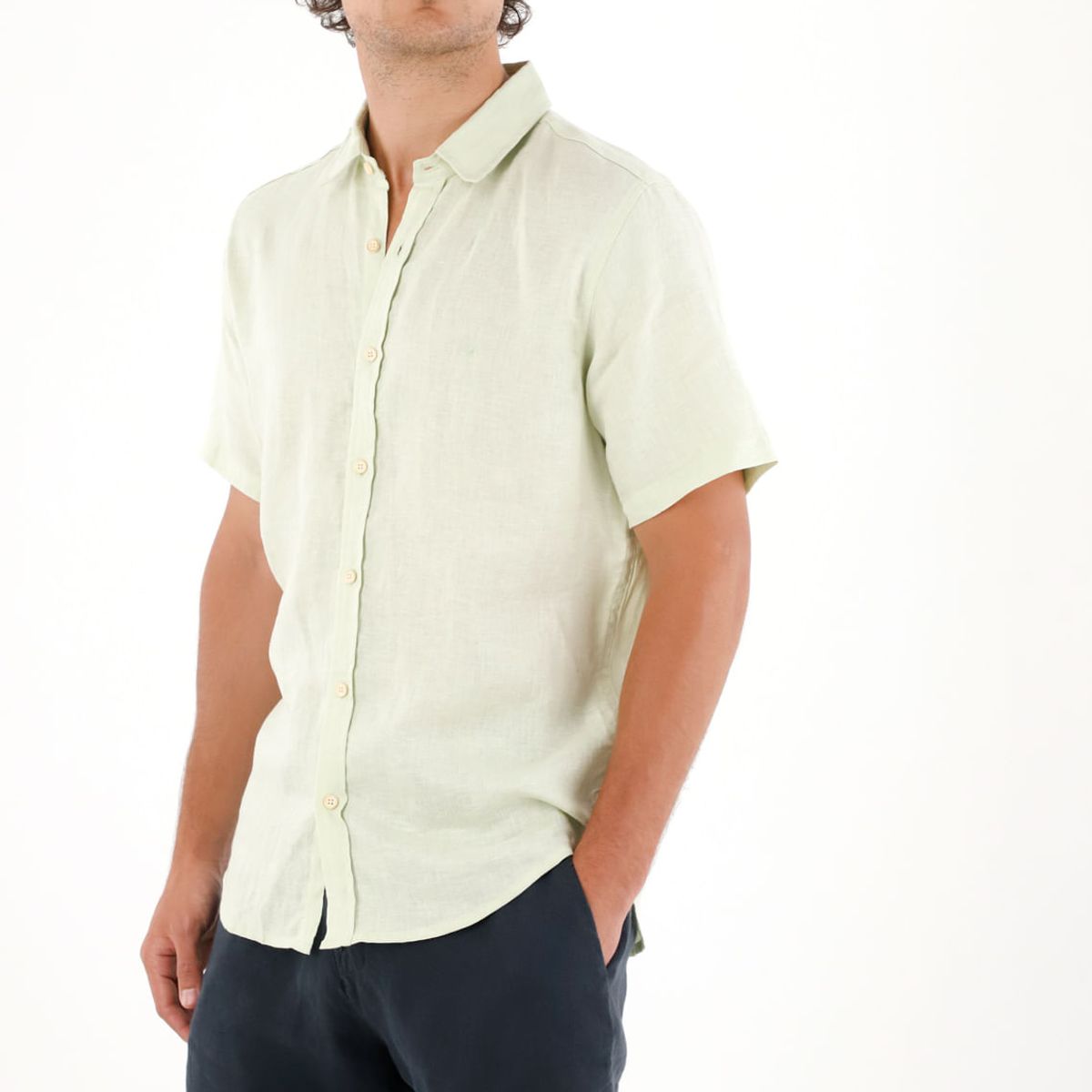 TENNIS - Camisa en 100% lino verde para hombre