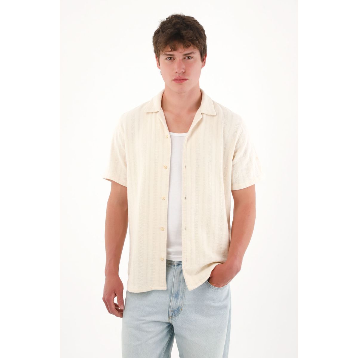 TENNIS - Camisa tipo bowling a rayas crudo para hombre