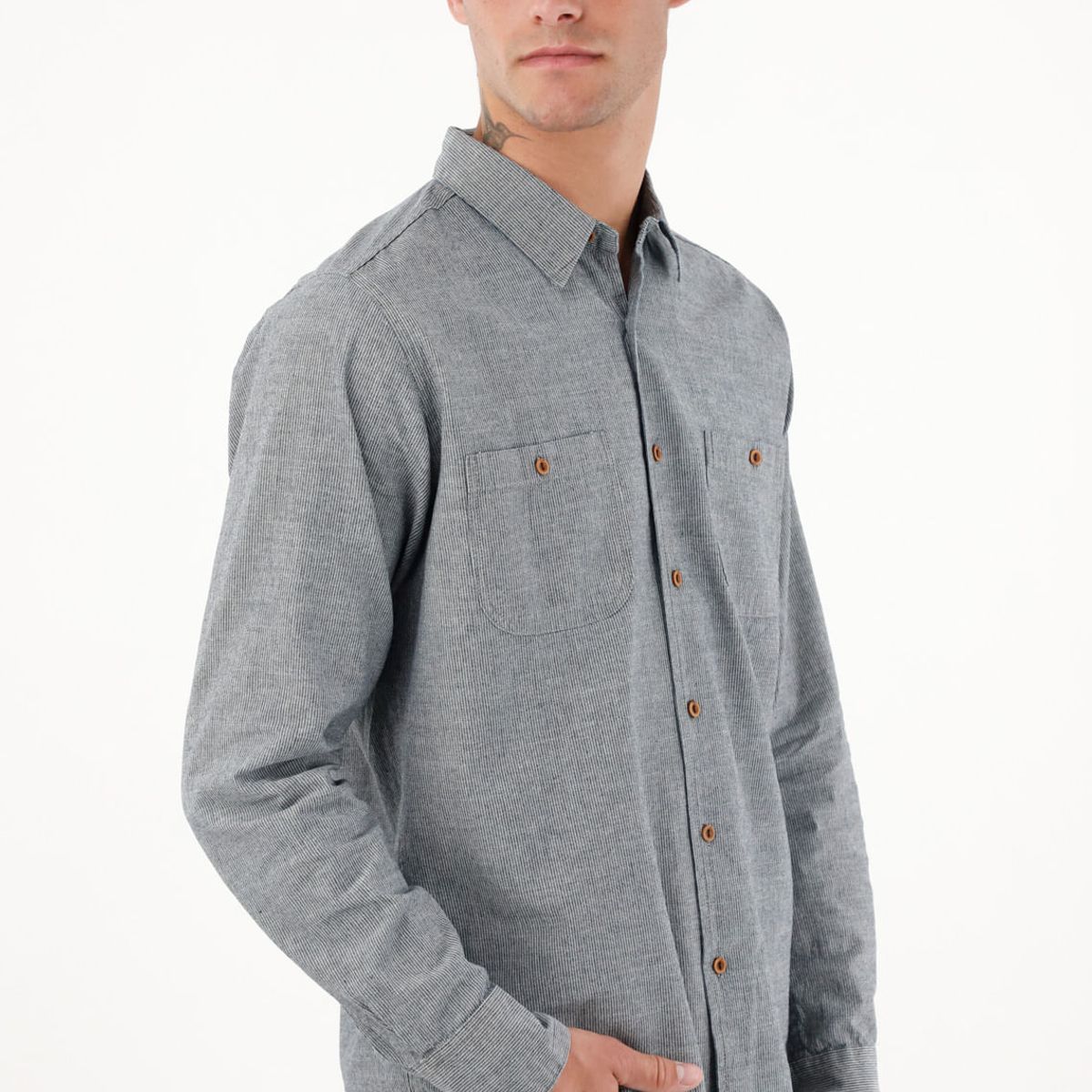 TENNIS - Camisa preteñida a rayas azul para hombre