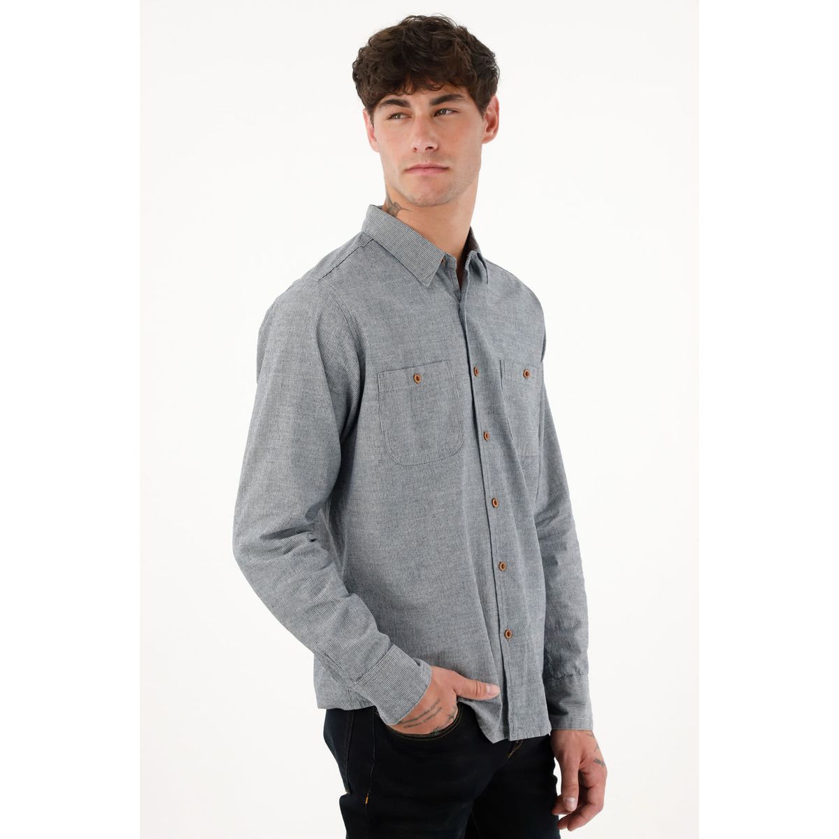 TENNIS - Camisa preteñida a rayas azul para hombre