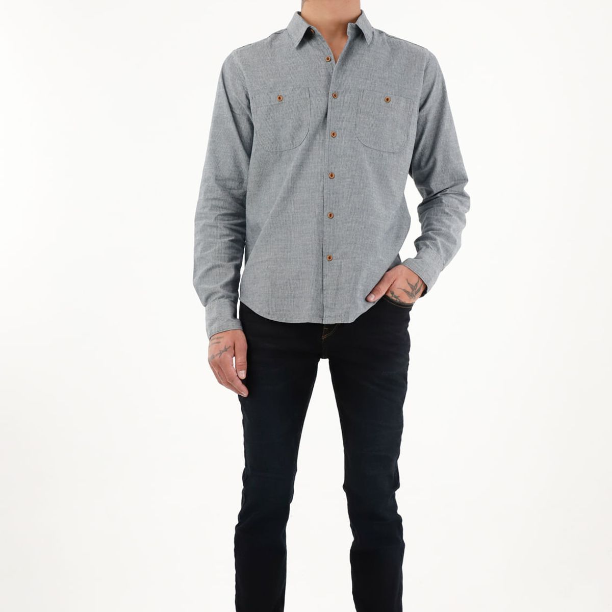 TENNIS - Camisa preteñida a rayas azul para hombre