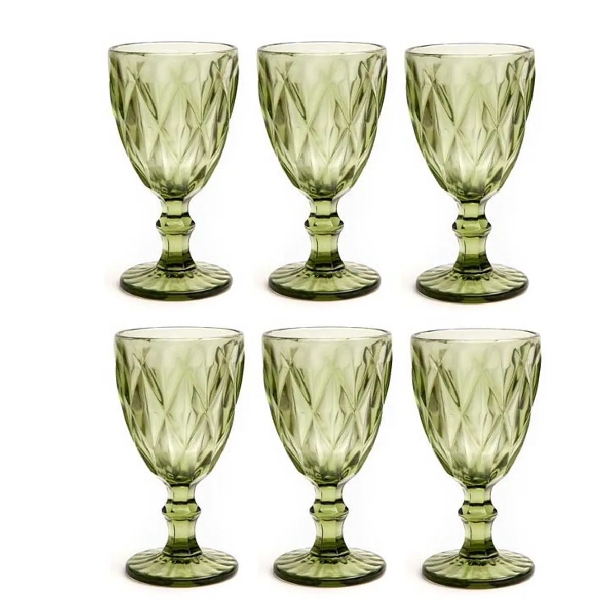 OCT GLASSWARE - SET 6 COPAS VINO AGUA VINTAGE 10 ONZ VERDE
