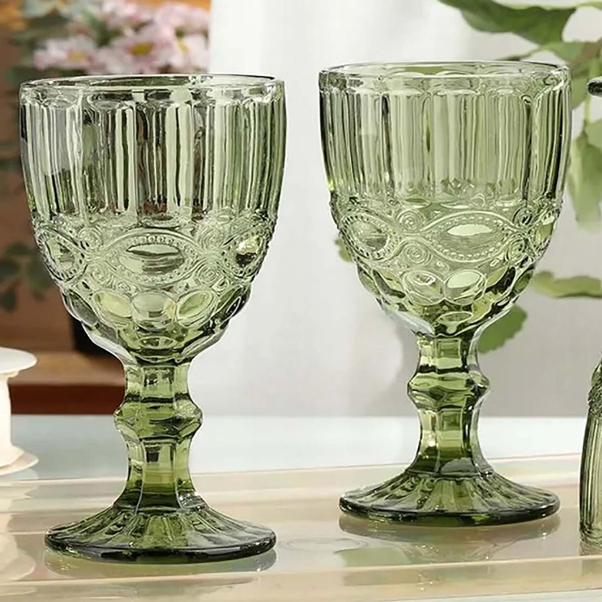 OCT GLASSWARE - SET 6 COPAS VINO AGUA VINTAGE 8 ONZ GREEN