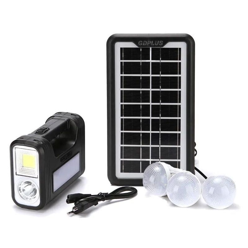 GENERICO - Kit de Iluminación Solar Portátil con 3 Bombillos LED y Panel Solar