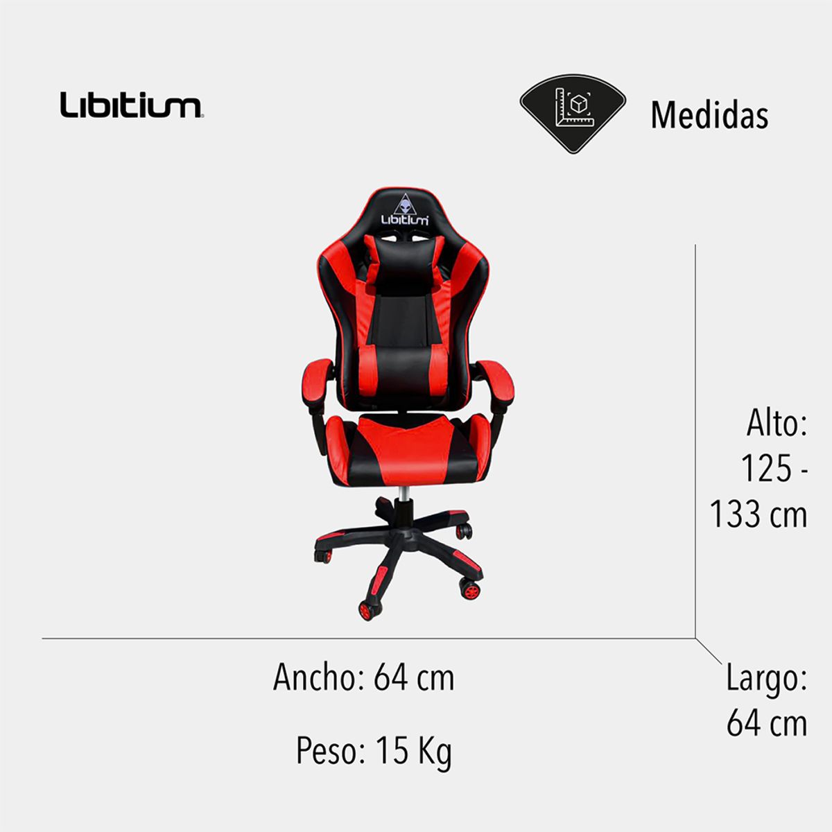 LIBITIUM - Silla de Oficina Gamer Ergonómica Libitium Roja Reclinable