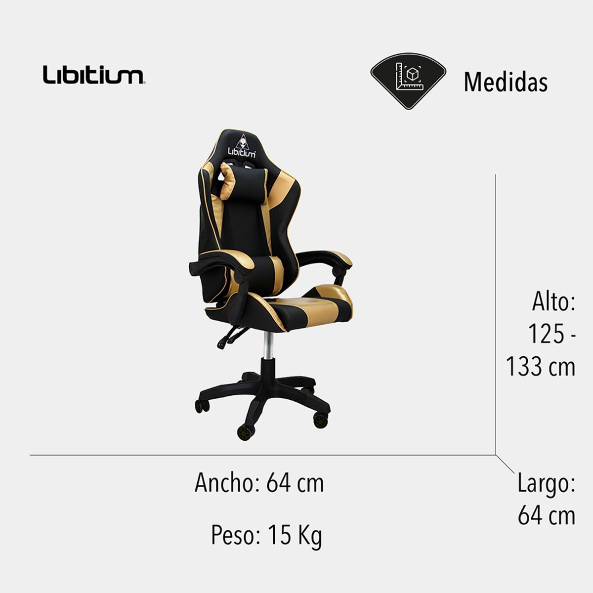 LIBITIUM - Silla de Oficina Gamer Ergonómica Libitium Dorada Reclinable
