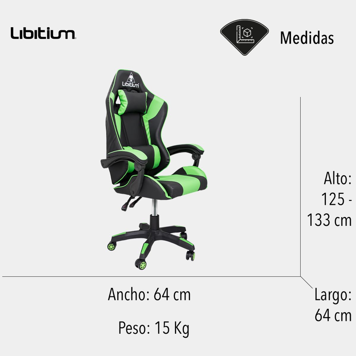 LIBITIUM - Silla de Oficina Gamer Ergonómica Libitium Verde Reclinable