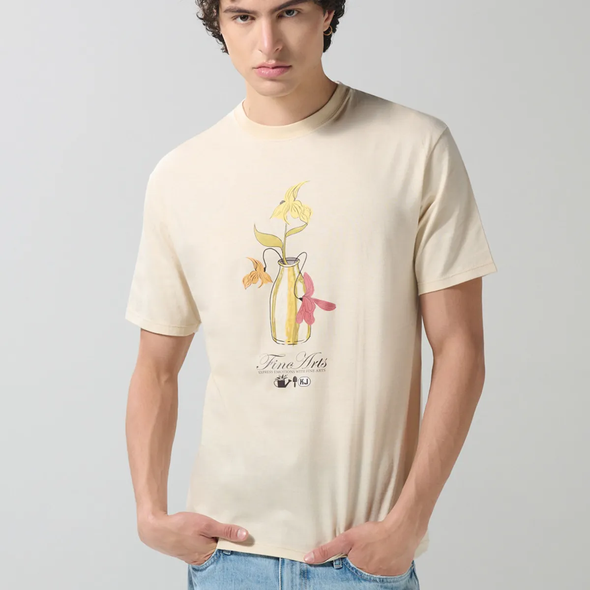 KOAJ - KOAJ Camiseta unicolor manga corta con diseño de naturaleza Hombre