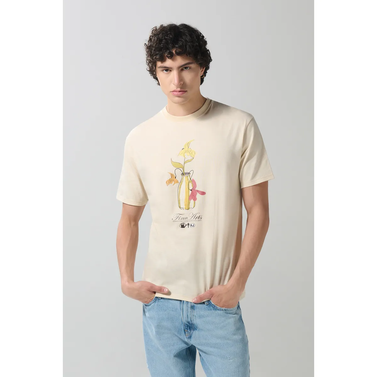 KOAJ - KOAJ Camiseta unicolor manga corta con diseño de naturaleza Hombre