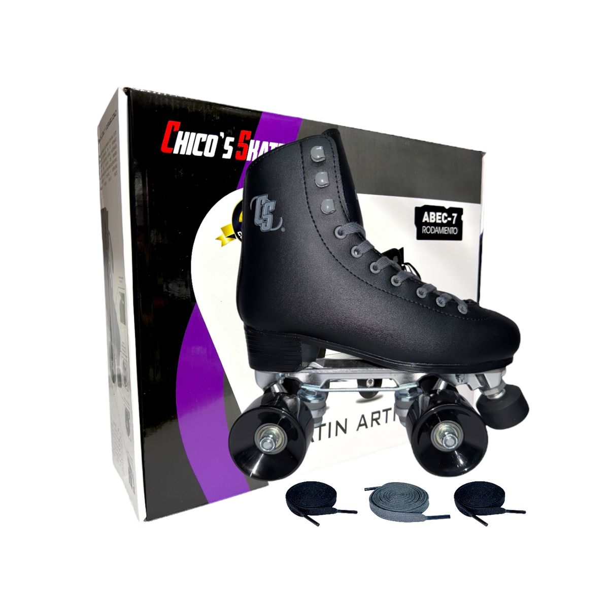 CHICOS - Patines 4 Ruedas Artisticos Roller Skate Aluminio Negros 39