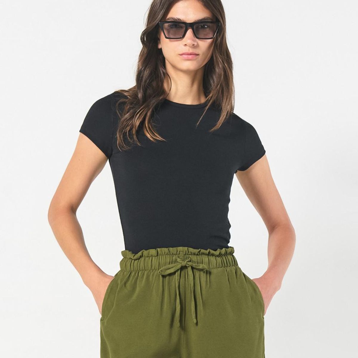 KOAJ - KOAJ Camiseta ceñida unicolor en rib con manga corta Mujer