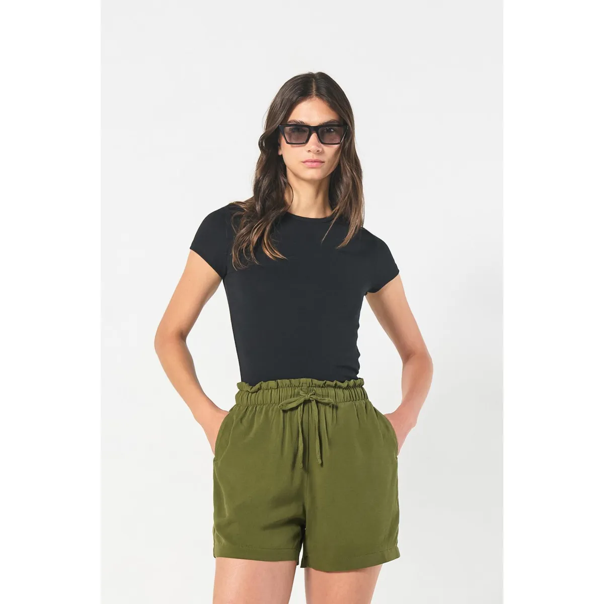 KOAJ - KOAJ Camiseta ceñida unicolor en rib con manga corta Mujer