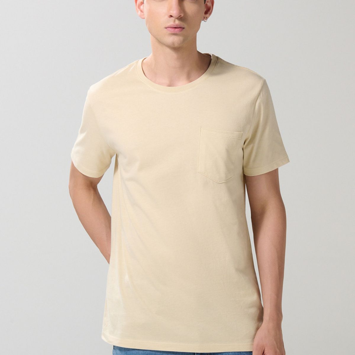 KOAJ - KOAJ Camiseta en algodón unicolor con bolsillo y manga corta Hombre