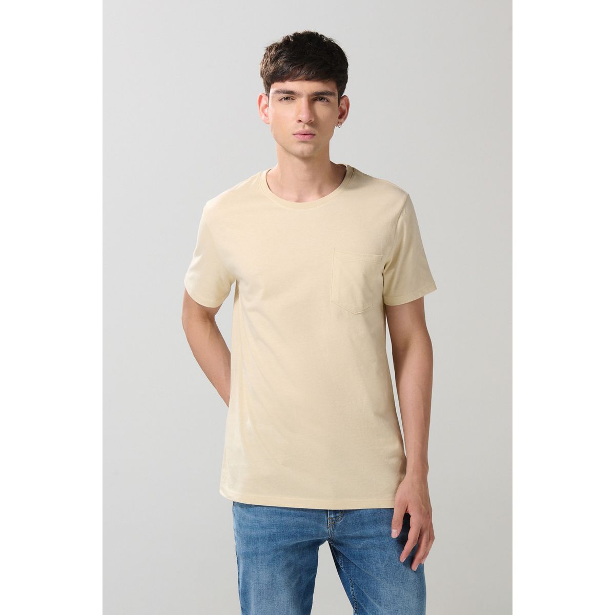 KOAJ - KOAJ Camiseta en algodón unicolor con bolsillo y manga corta Hombre