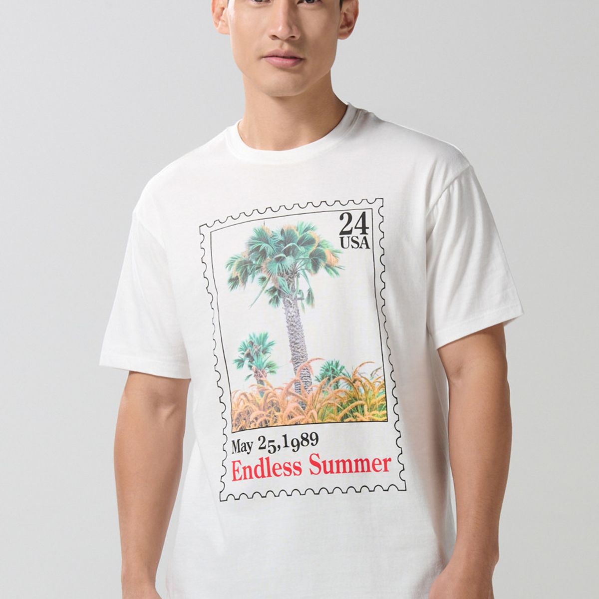 KOAJ - KOAJ Camiseta manga corta unicolor con diseño de playa Hombre