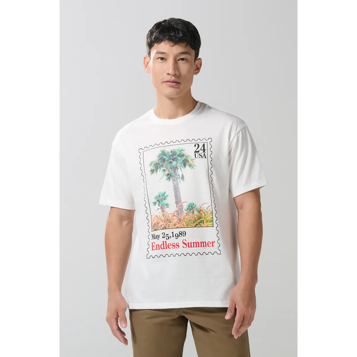 KOAJ - KOAJ Camiseta manga corta unicolor con diseño de playa Hombre
