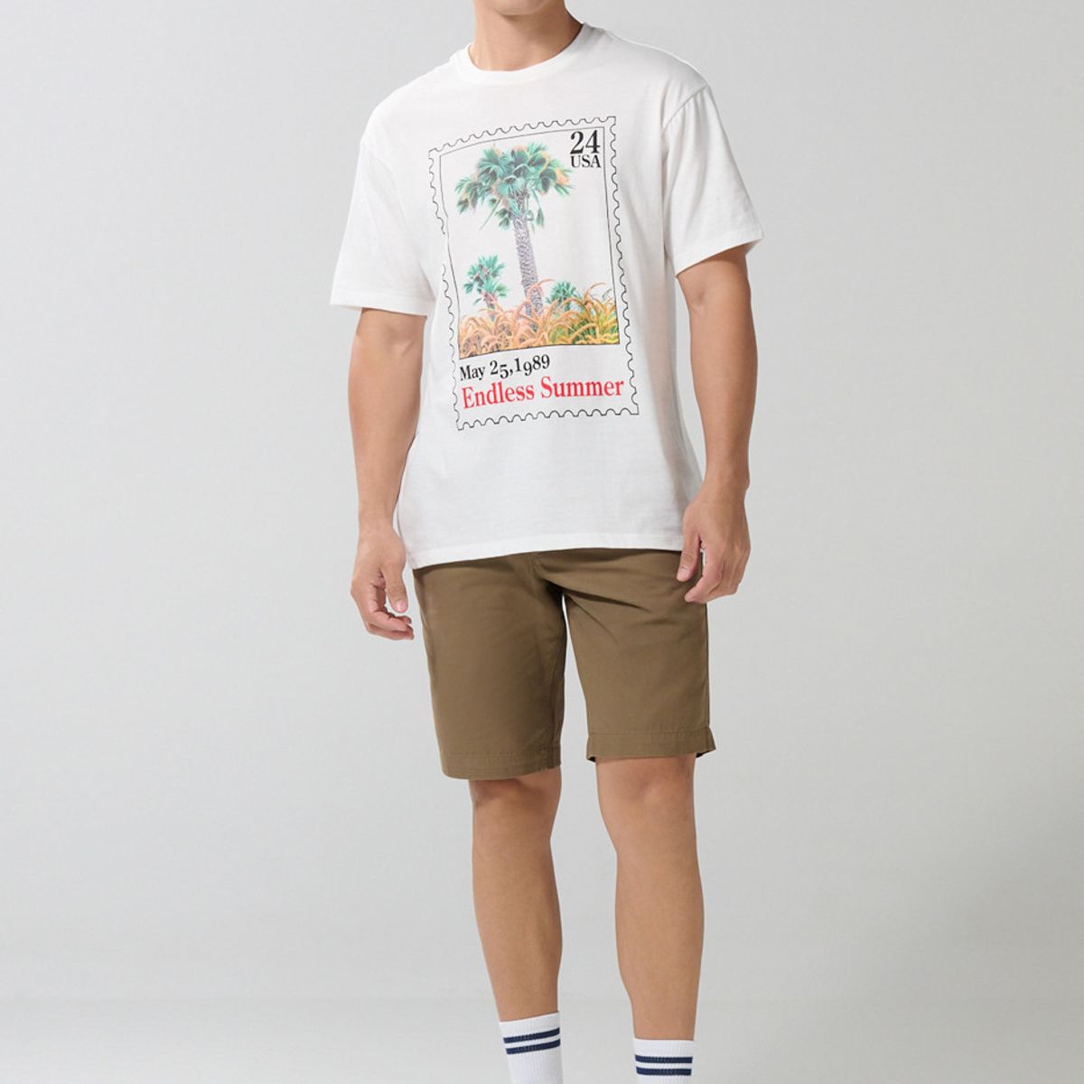 KOAJ - KOAJ Camiseta manga corta unicolor con diseño de playa Hombre