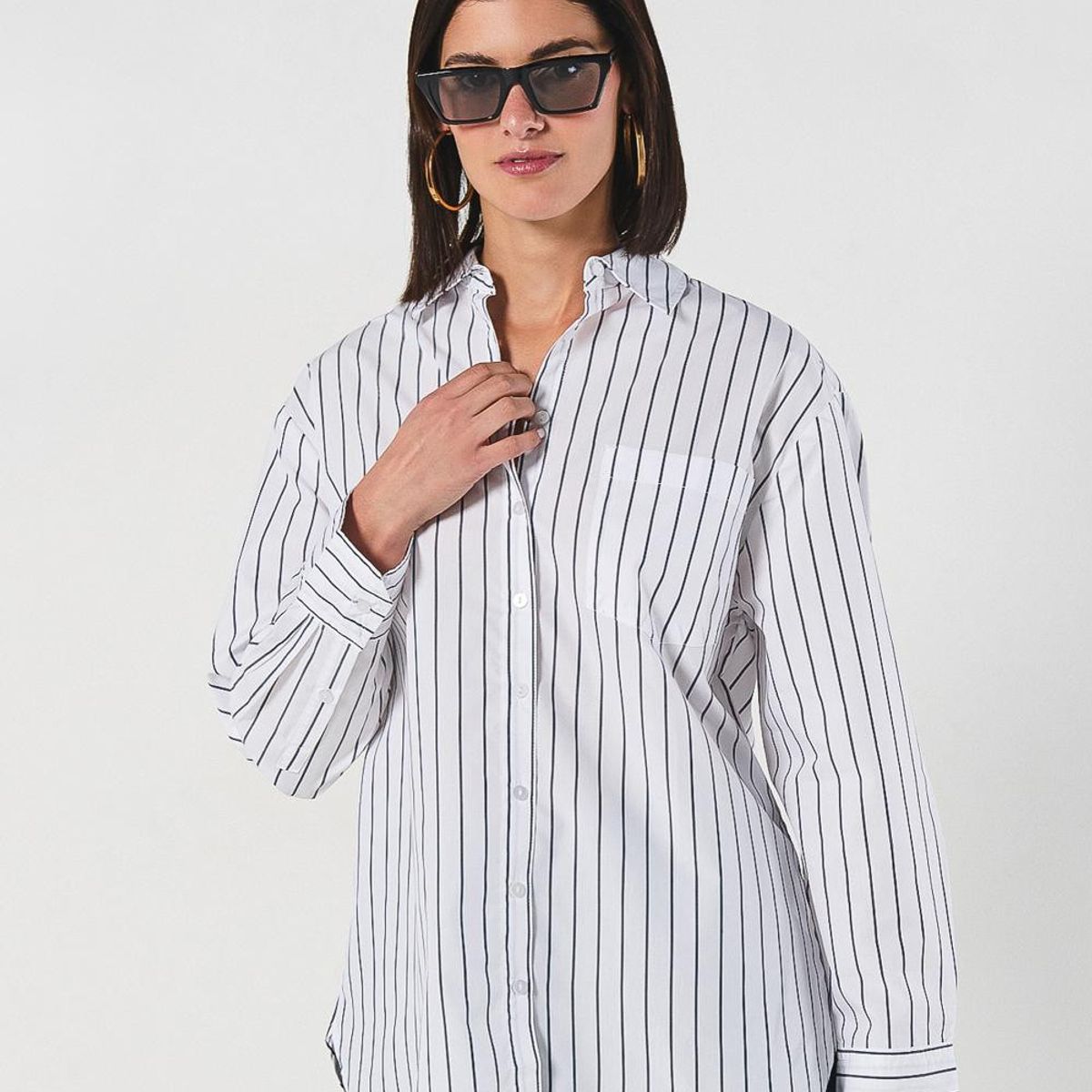 KOAJ - KOAJ Blusa manga larga unicolor oversize a rayas con bolsill Mujer