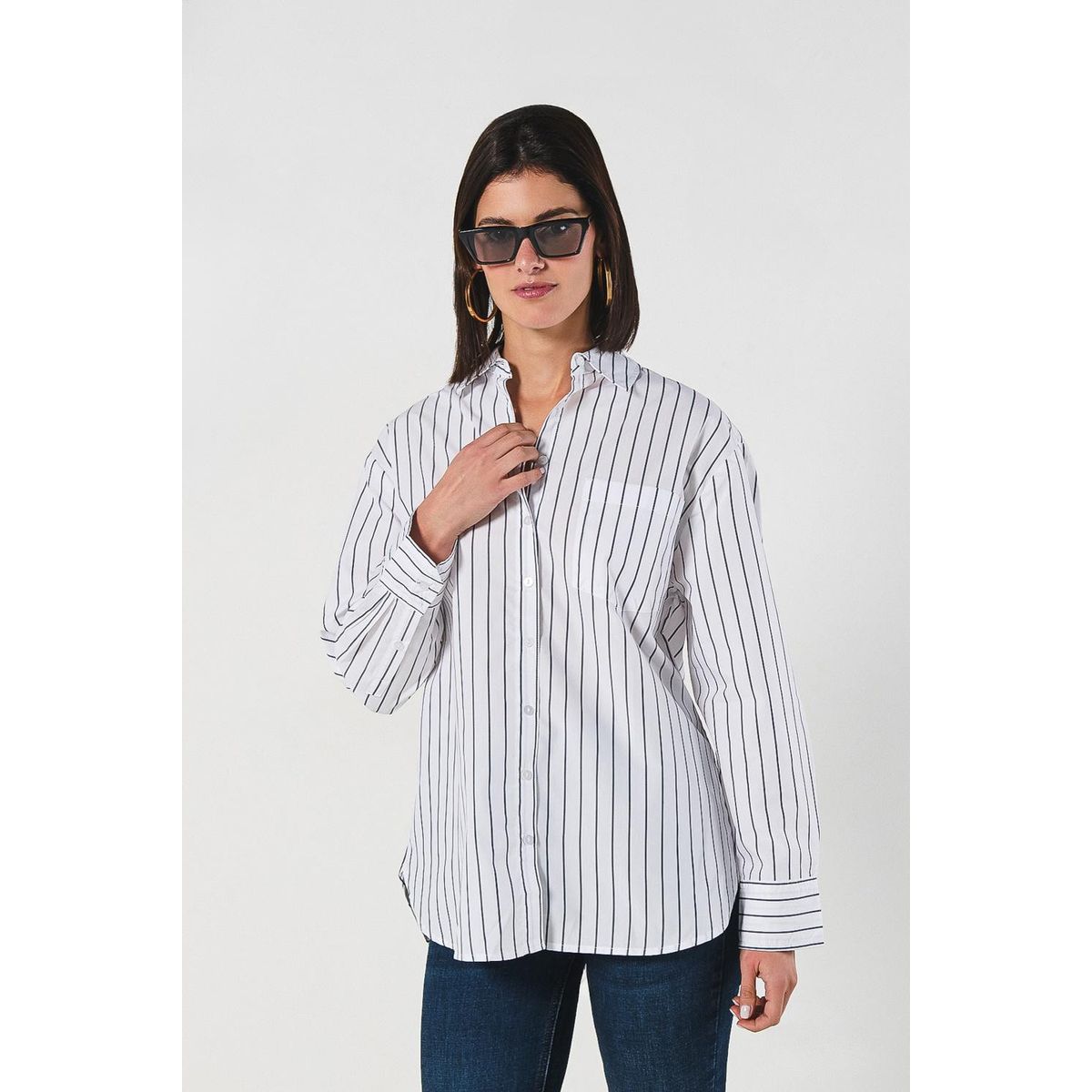 KOAJ - KOAJ Blusa manga larga unicolor oversize a rayas con bolsill Mujer