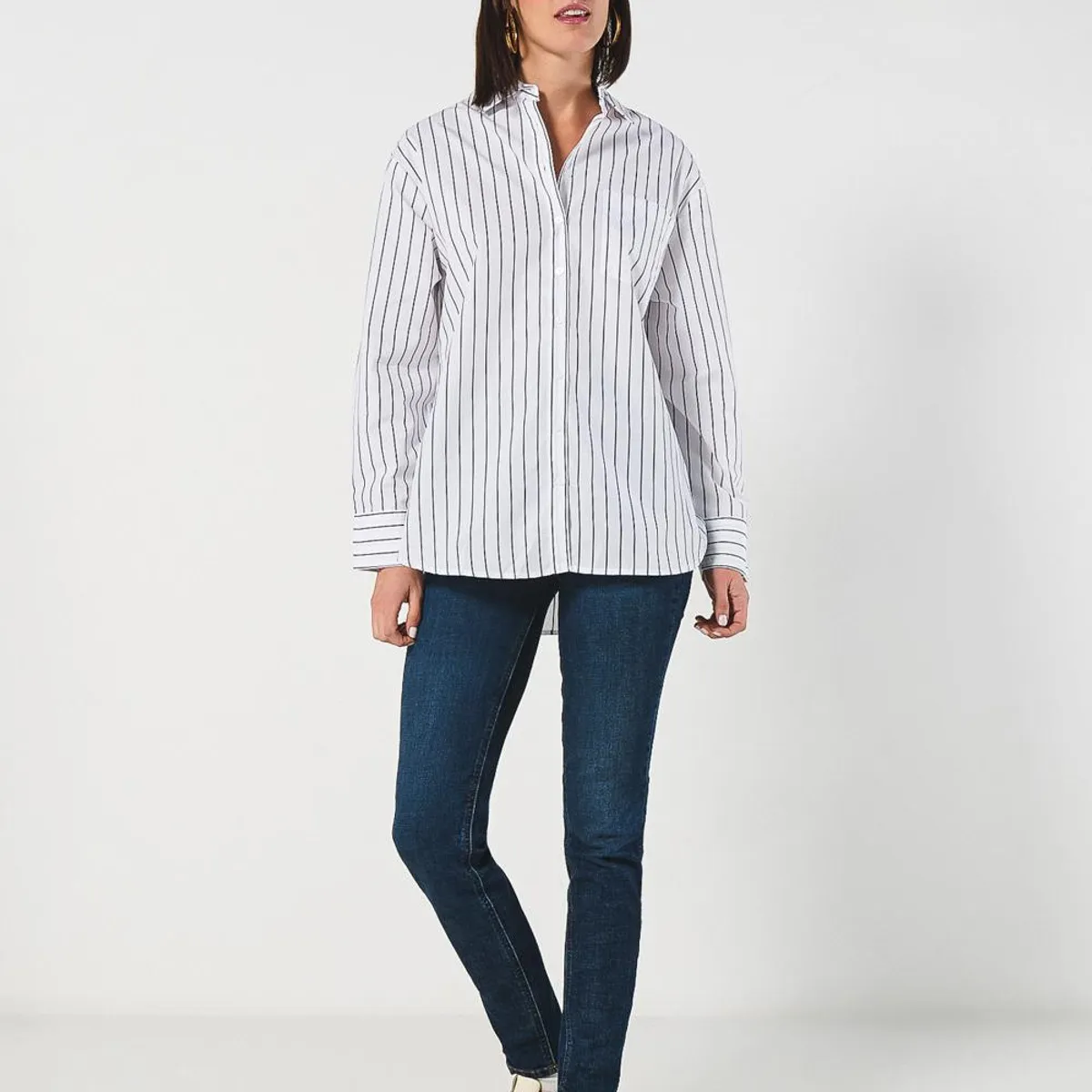 KOAJ - KOAJ Blusa manga larga unicolor oversize a rayas con bolsill Mujer