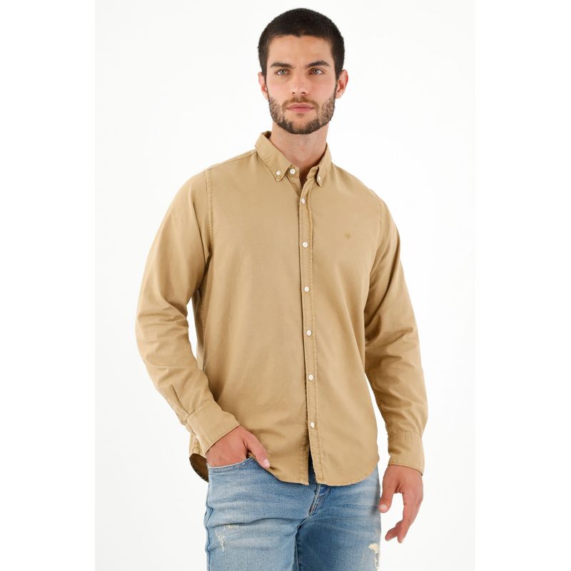 TENNIS - Camisa manga larga café para hombre