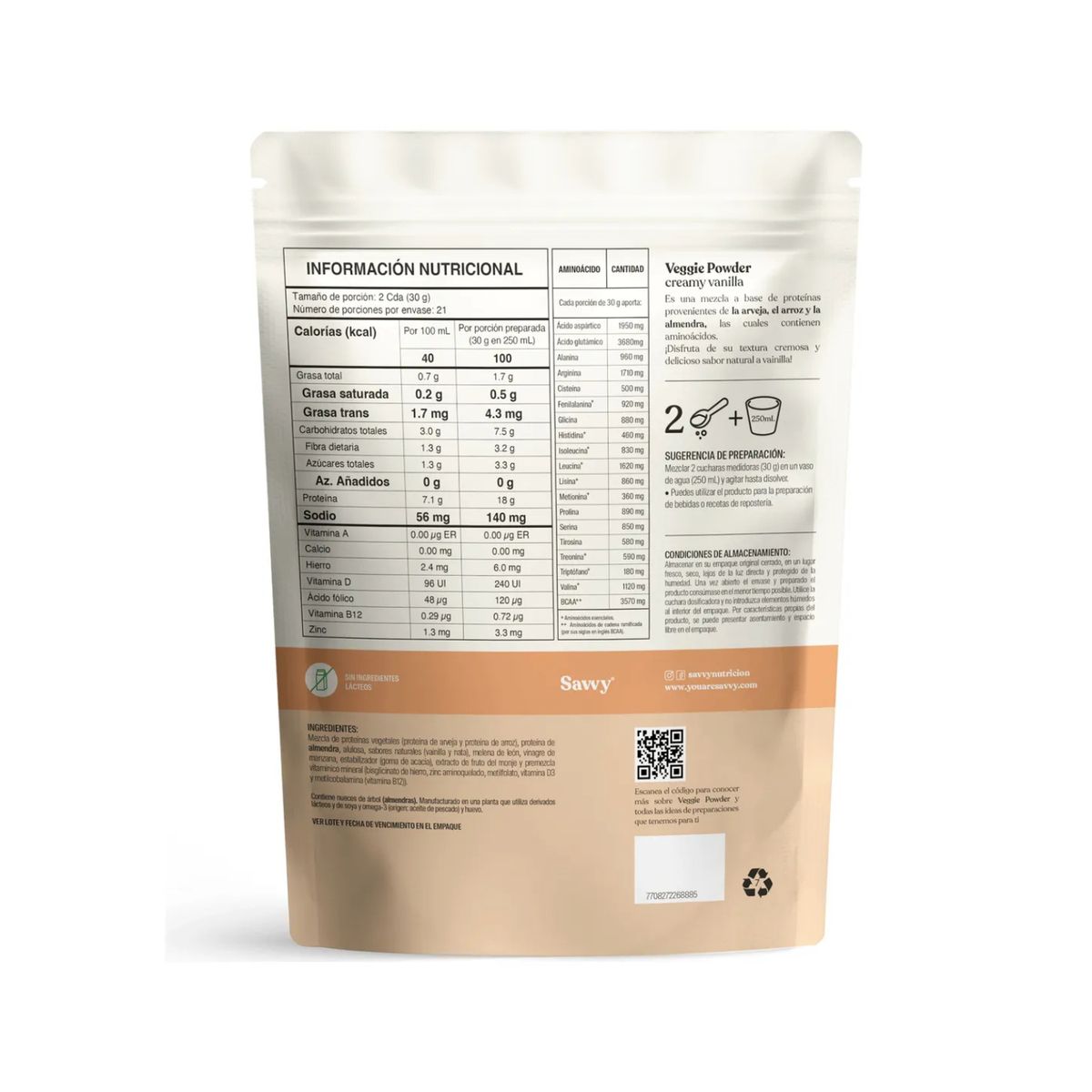 SAVVY - Proteína Vegana Savvy Veggie Powder Vanilla Doypack 630 g