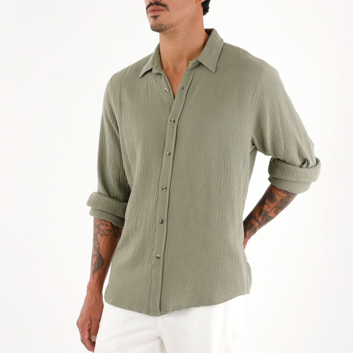 TENNIS - Camisa verde manga larga para hombre