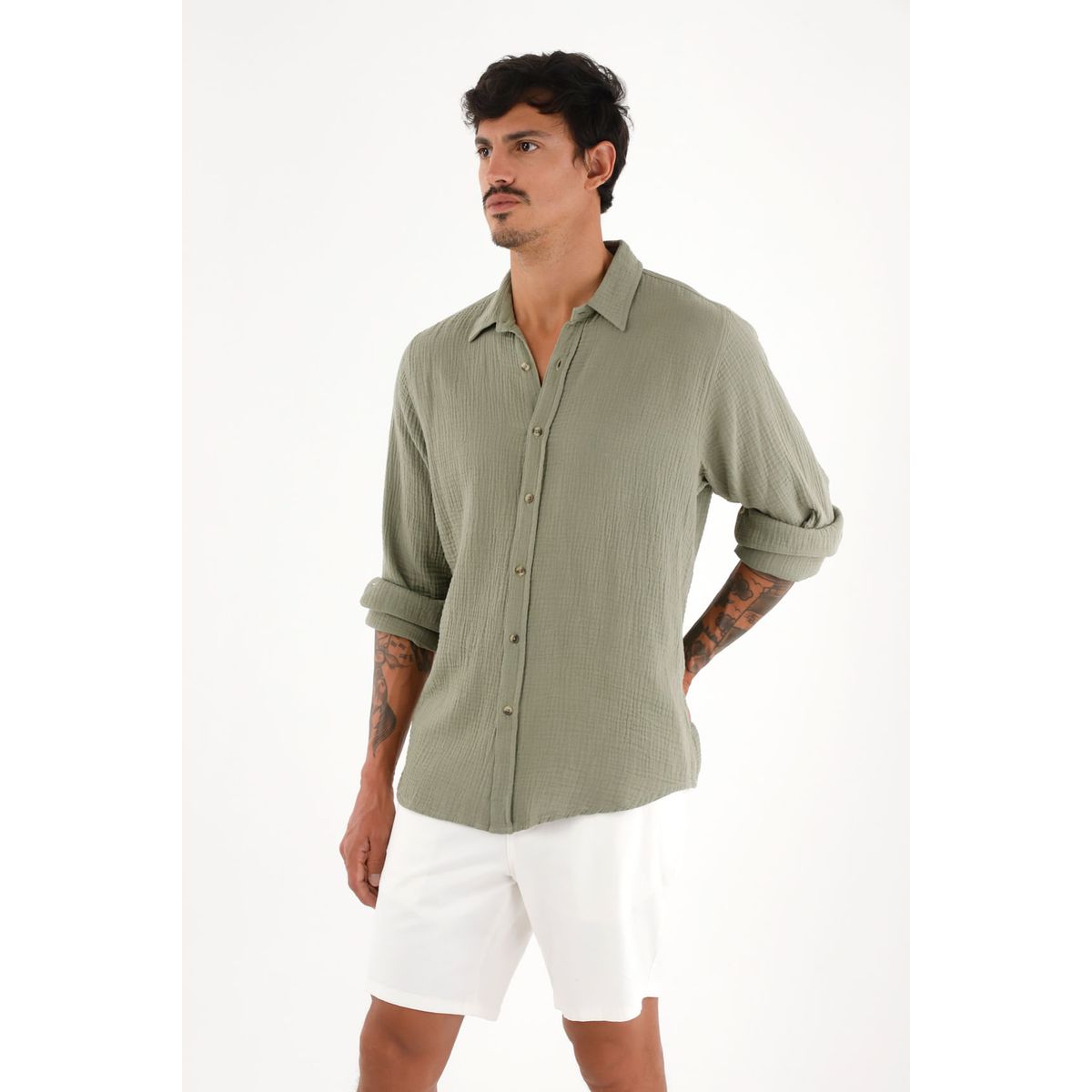 TENNIS - Camisa verde manga larga para hombre