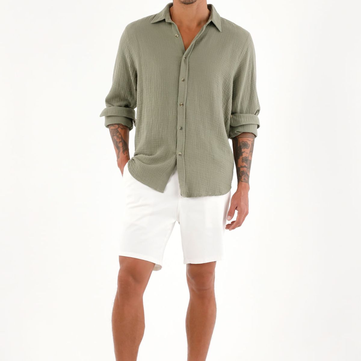 TENNIS - Camisa verde manga larga para hombre