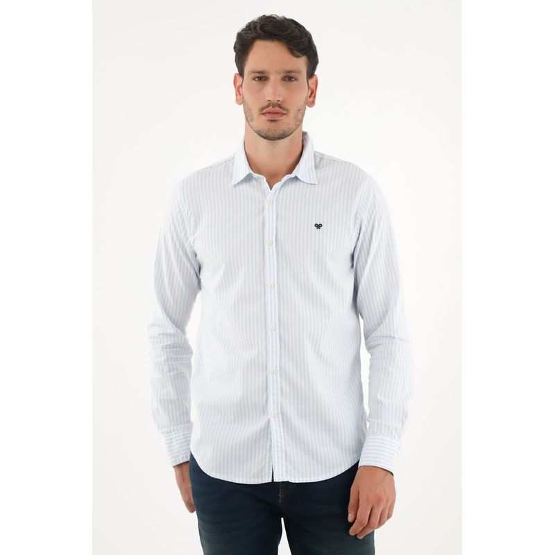 TENNIS - Camisa azul de rayas preteñidas para hombre