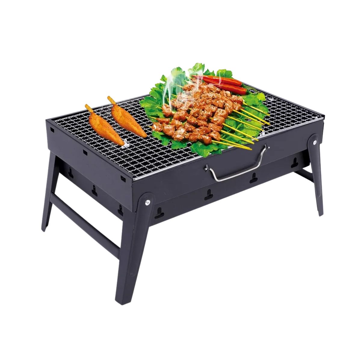 GENERICO - Asador Portátil Para Negro Con Sartén Para Parrilla