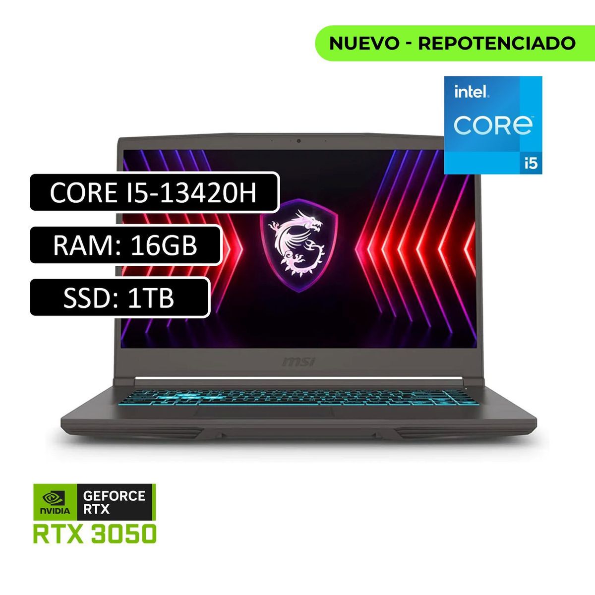 MSI - PORTATIL GAMER MSI THIN 15 Intel Core i5 13420H 16GB RAM 1TB SSD RTX 3050 15.6″