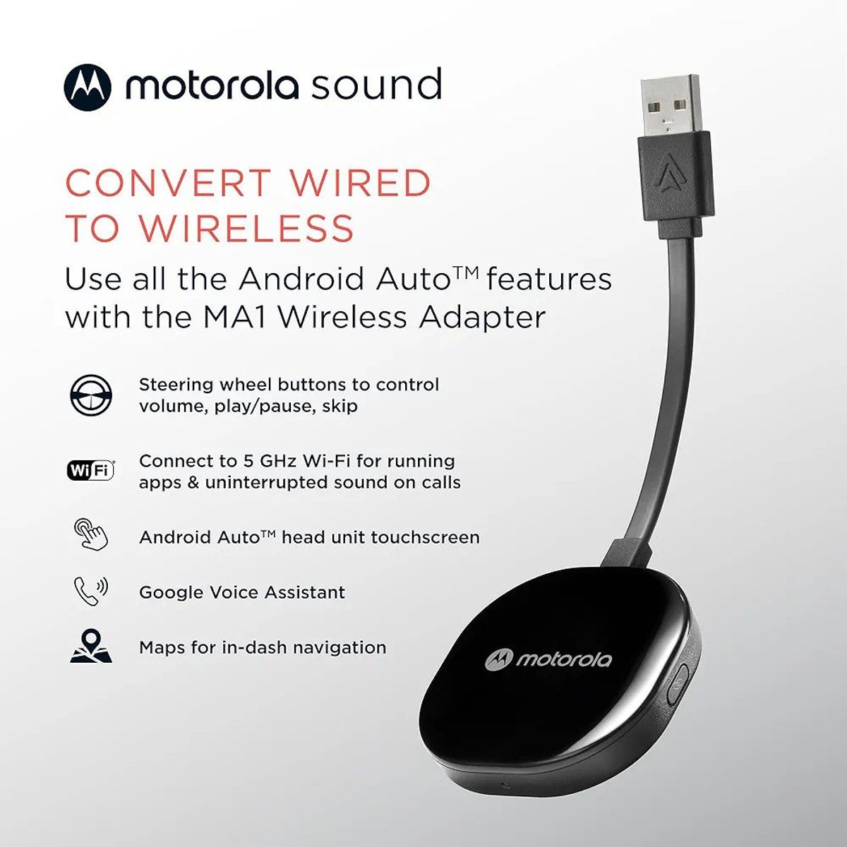 MOTOROLA - Adaptador Android Auto Motorola Ma1 Conexión Inalámbrica