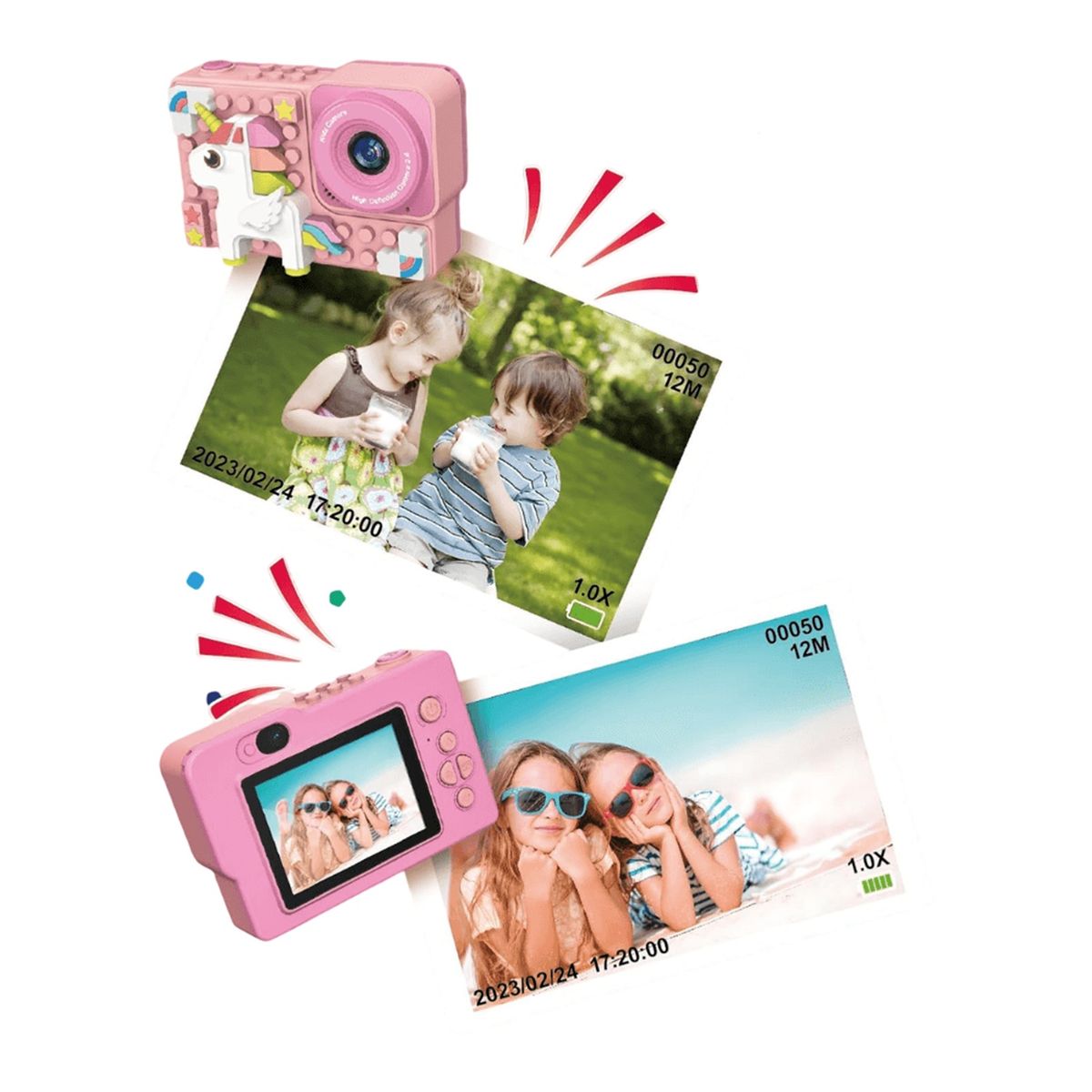 GENERICO - Cámara Digital Infantil Diseño Lego Rosa