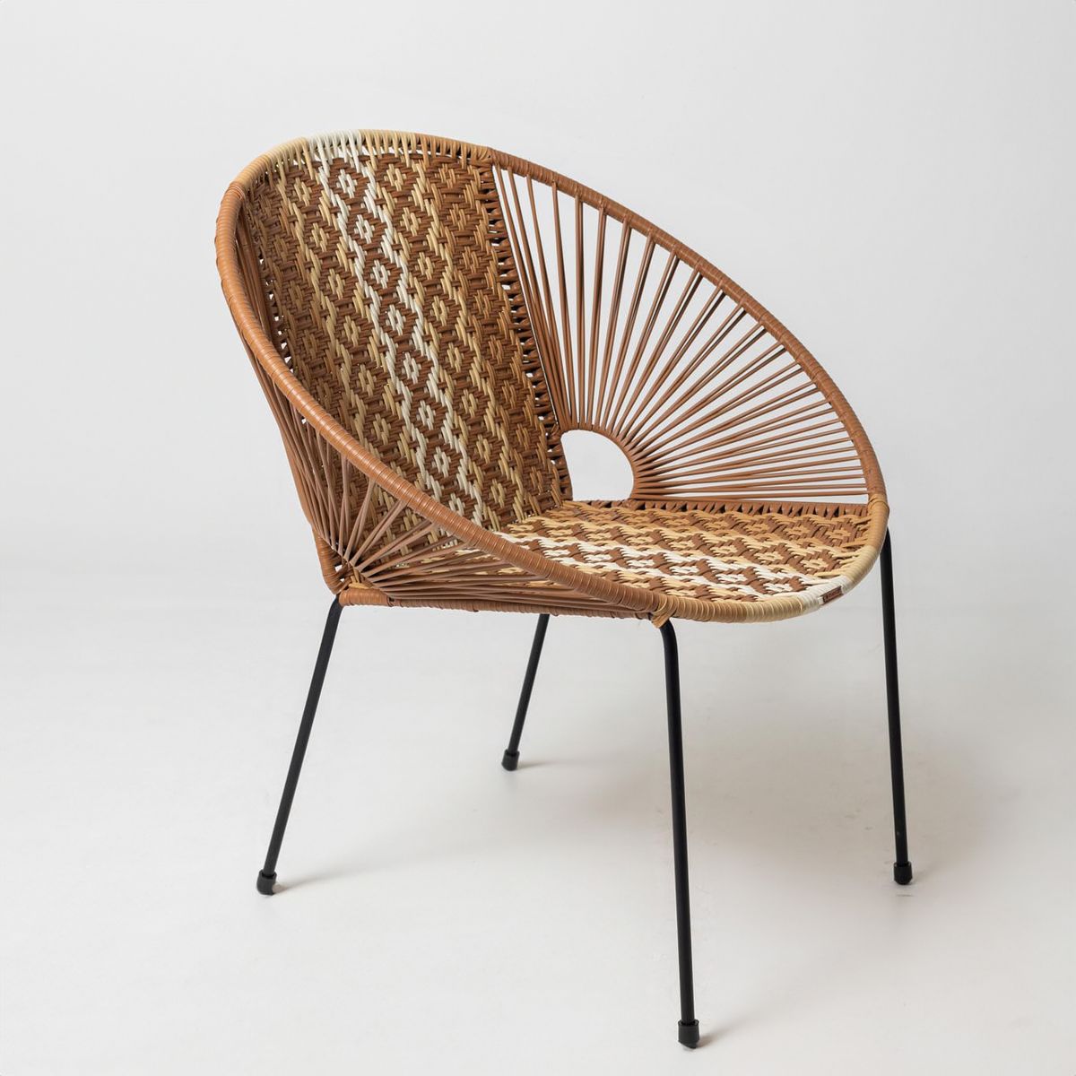 GENERICO - Silla Flor fija artesanal en acero y mimbre PVC con tejido en rombo