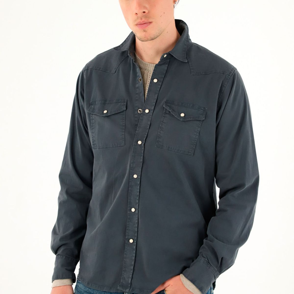 TENNIS - Camisa azul manga larga para hombre