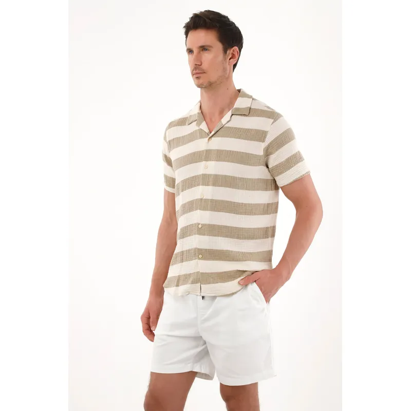 TENNIS - Camisa tipo bowling a rayas para hombre