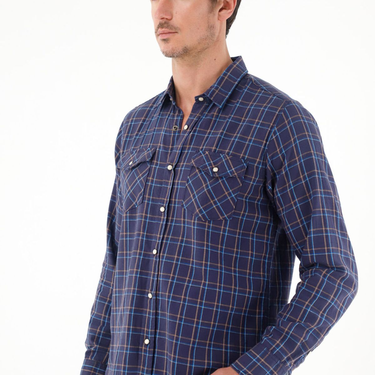 TENNIS - Camisa a cuadros cuello clásico azul para hombre