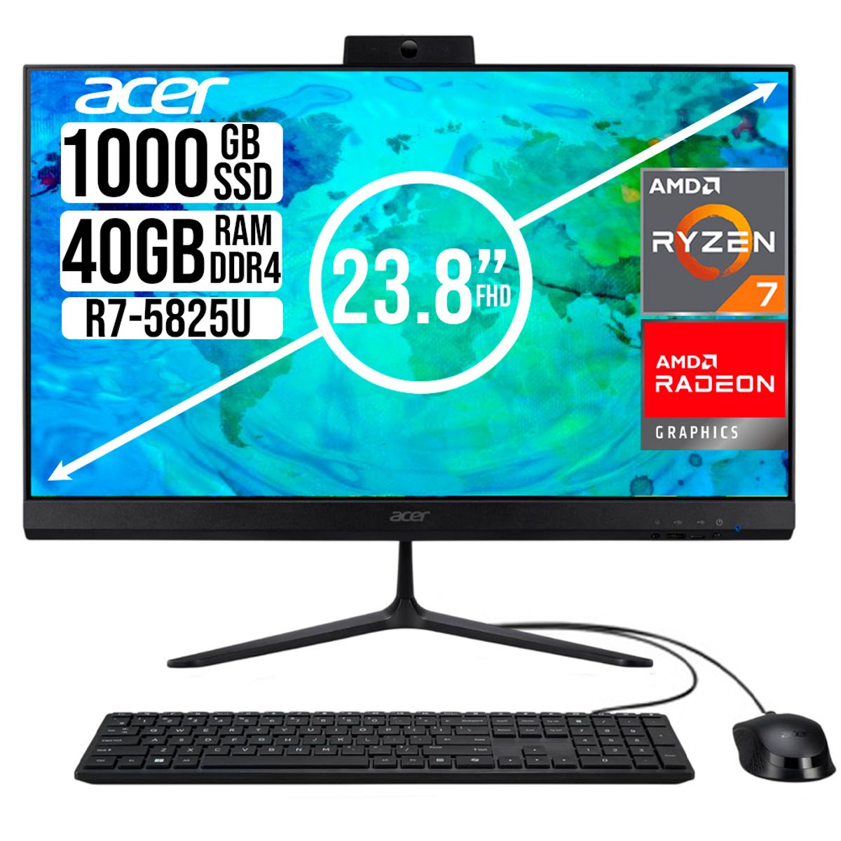 ACER - TODO EN UNO ACER AMD RYZEN 7 5825U SSD 1TB RAM 40GB 23,8 FHD