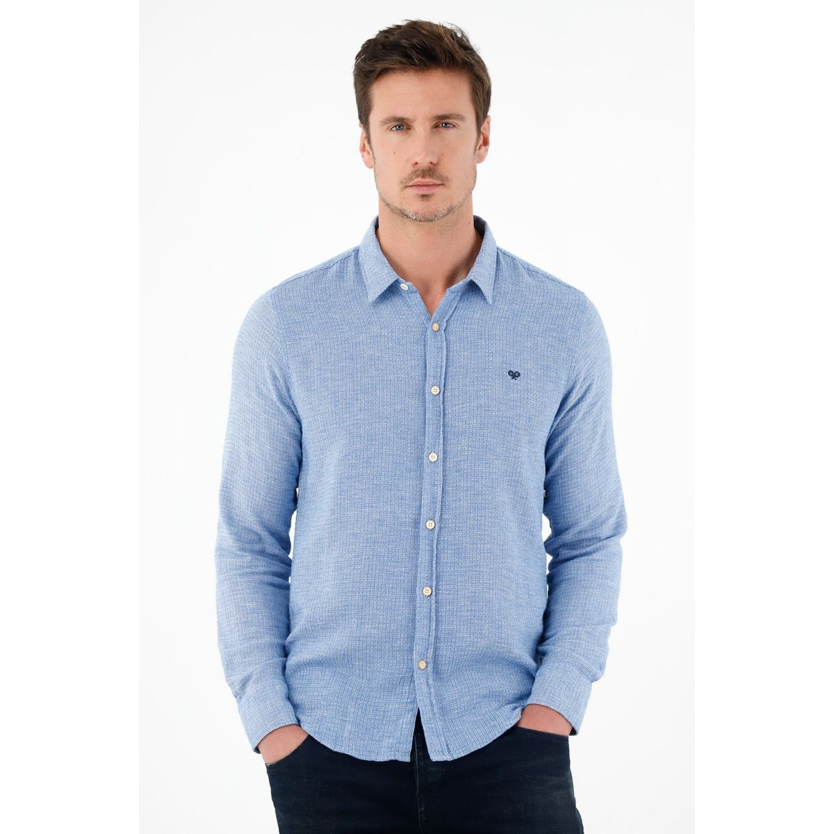 TENNIS - Camisa azul tela tipo tejida para hombre
