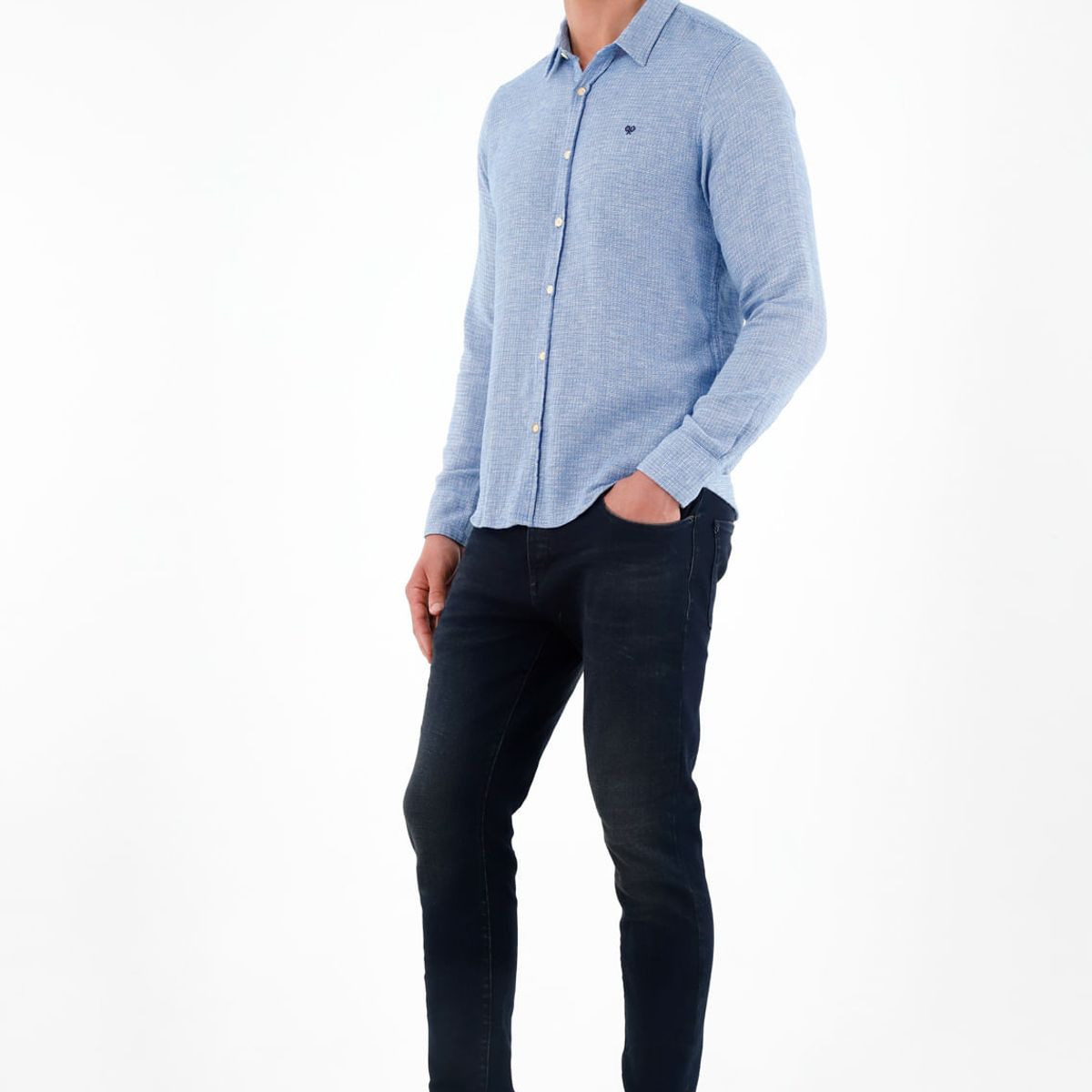 TENNIS - Camisa azul tela tipo tejida para hombre